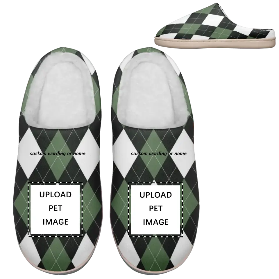 Personalized Plaid Indoor Slippers, Custom Love Pets Slippers with image and Name,kitty2020-23020185